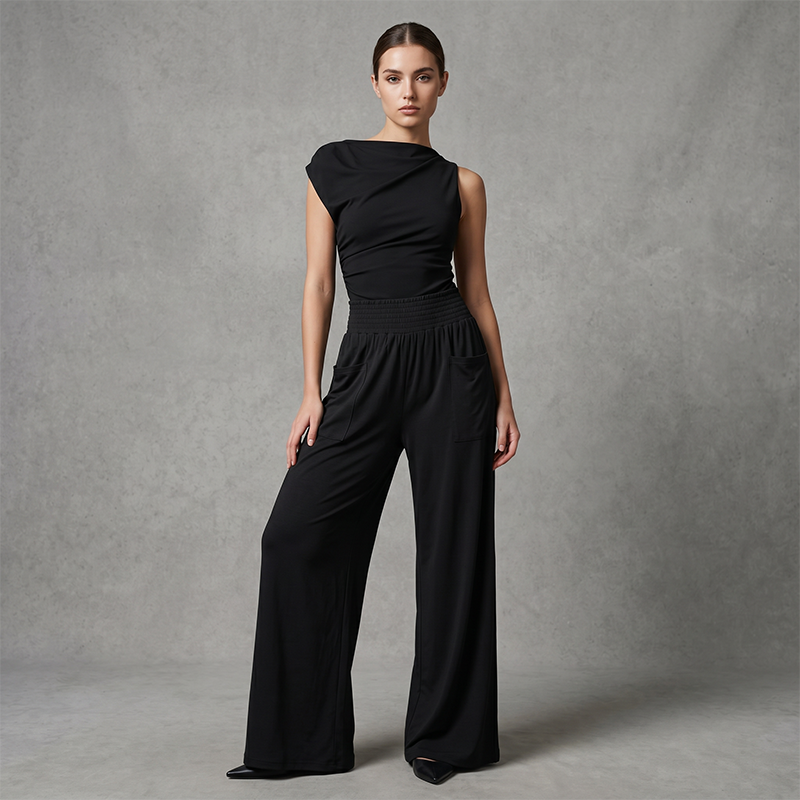 Pantalones informales de pierna ancha para mujer