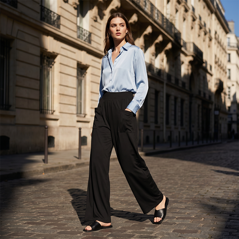 Pantalones informales de pierna ancha para mujer