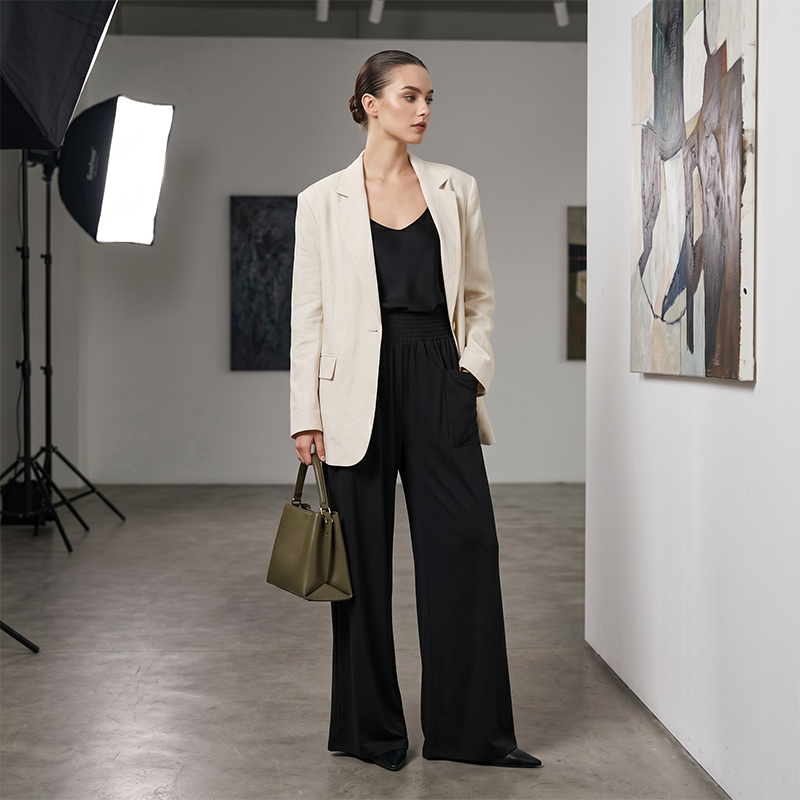 Pantalones informales de pierna ancha para mujer