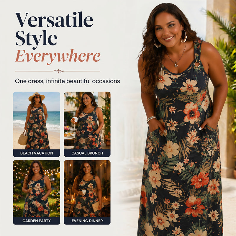 Robe longue sans manches à col en V grande taille pour femme