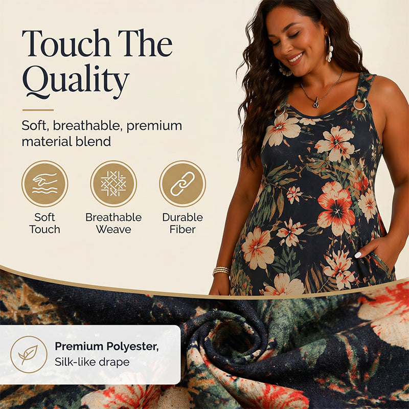 Robe longue sans manches à col en V grande taille pour femme