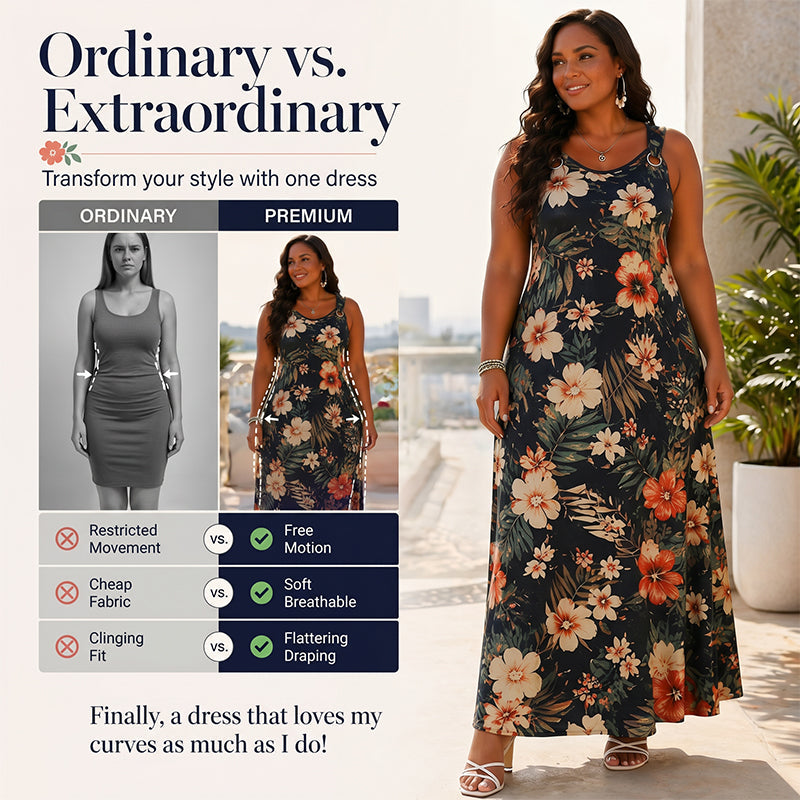 Robe longue sans manches à col en V grande taille pour femme