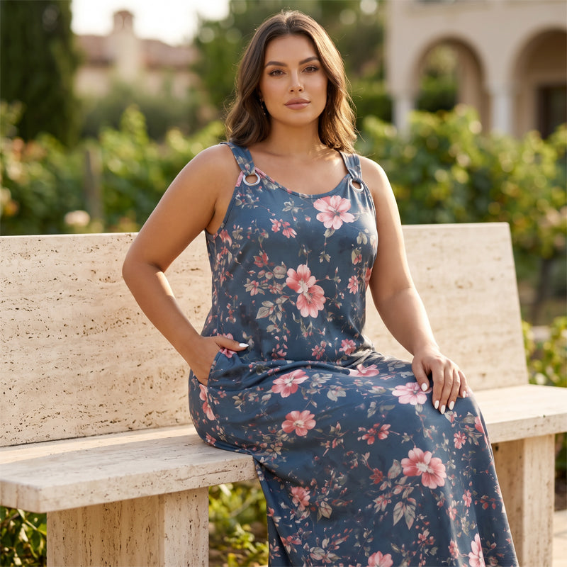 Robe longue sans manches à col en V grande taille pour femme