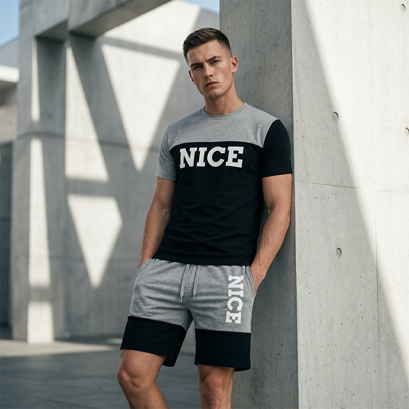 Ensemble pour homme avec t-shirt et short à empiècements contrastants