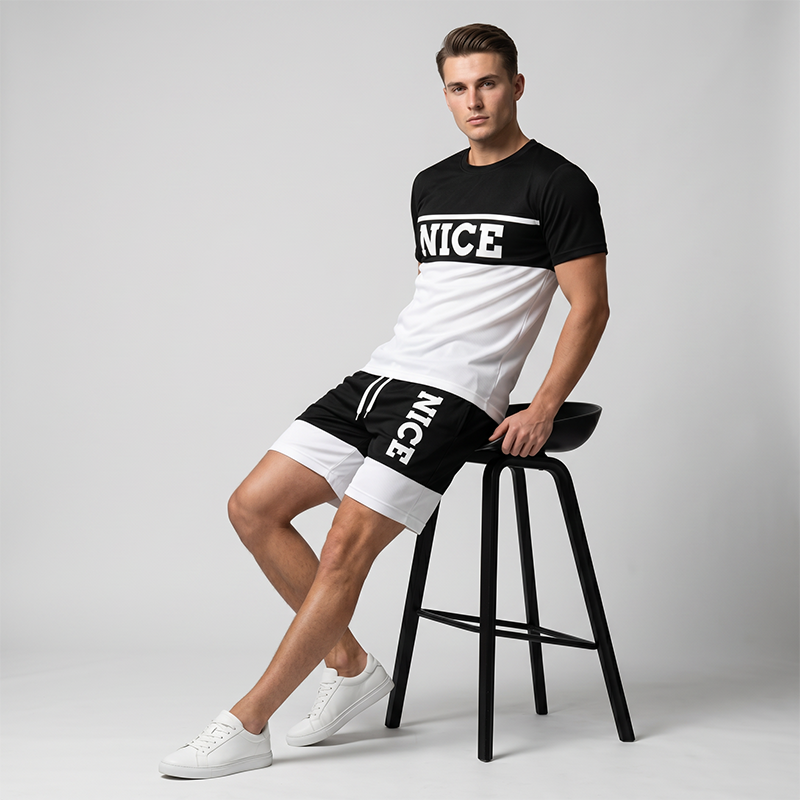 Ensemble pour homme avec t-shirt et short à empiècements contrastants