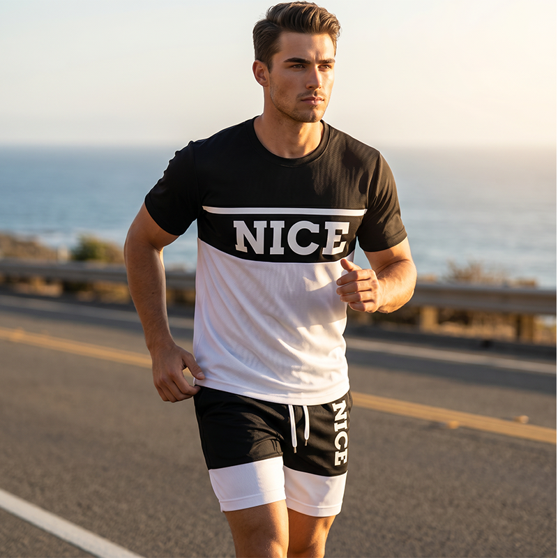 Ensemble pour homme avec t-shirt et short à empiècements contrastants