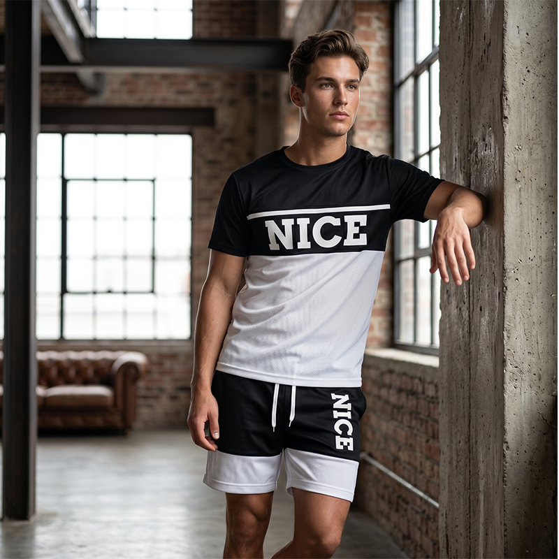 Ensemble pour homme avec t-shirt et short à empiècements contrastants