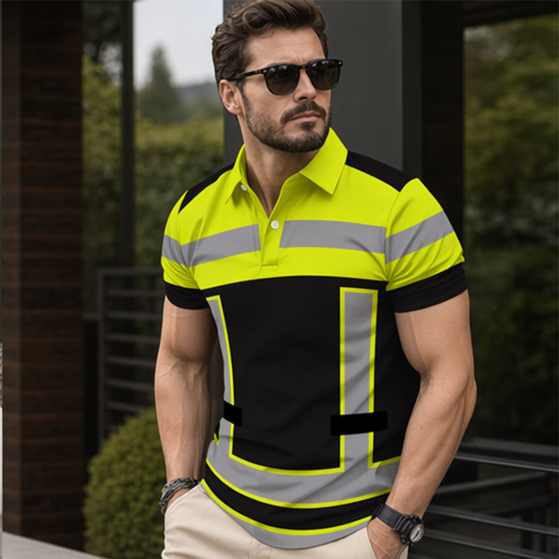 T-shirt da uomo a maniche corte ad alta visibilità con elementi riflettenti ¨C Blocchi neon e taglio dalla vestibilità sportiva