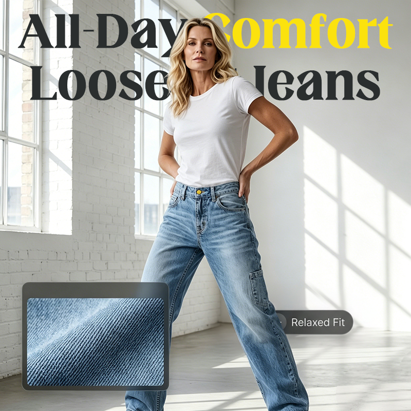 Jeans casual da donna dalla vestibilità ampia e gamba dritta