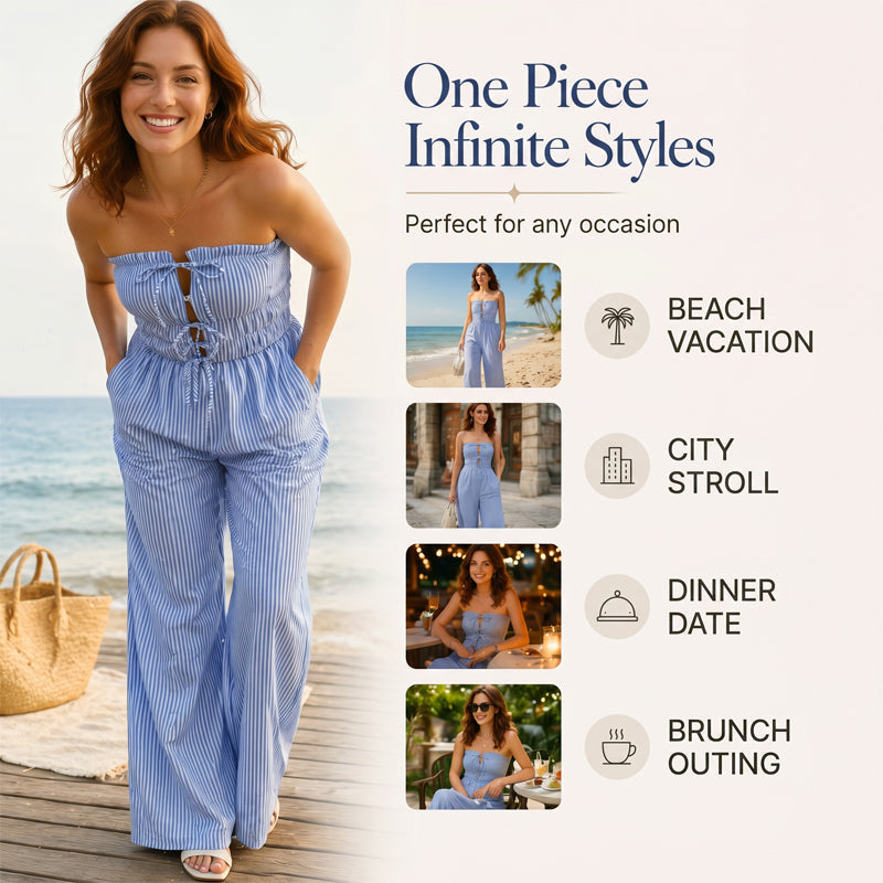 Women's Summer Bandeau Stripe Jumpsuit