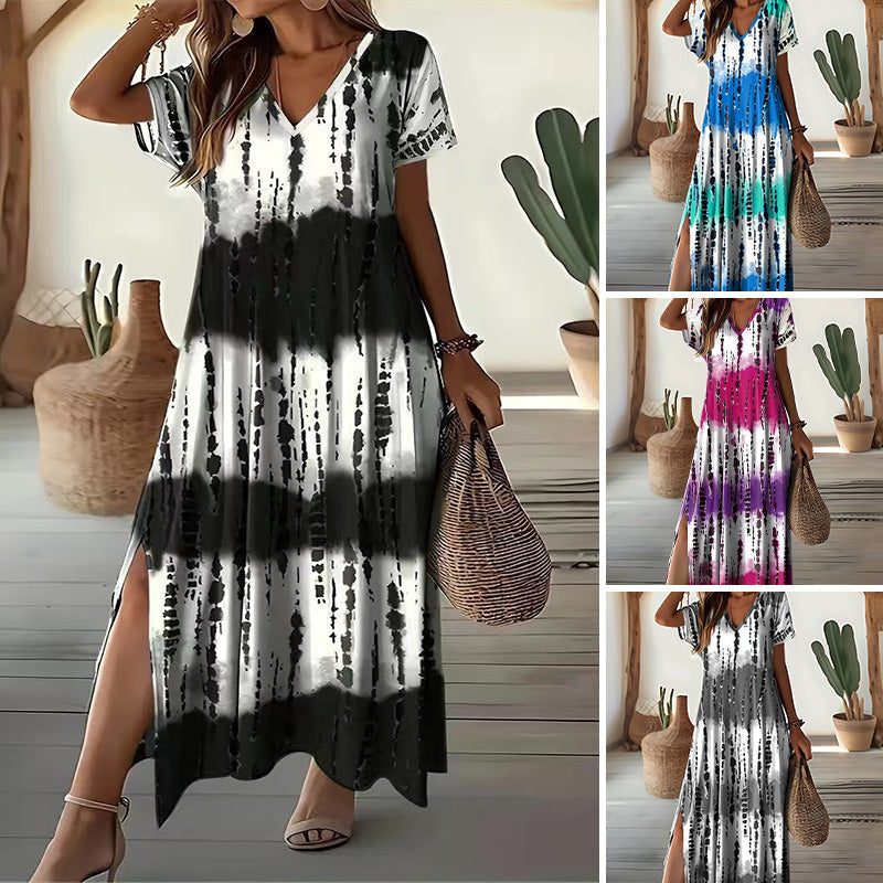 2026 Abito casual da donna con scollo a V e sfumatura - Colori da tramonto da sogno