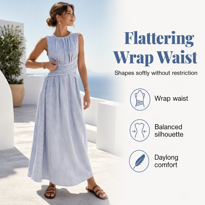 Women Casual Striped Maxi Dress Sleeveless