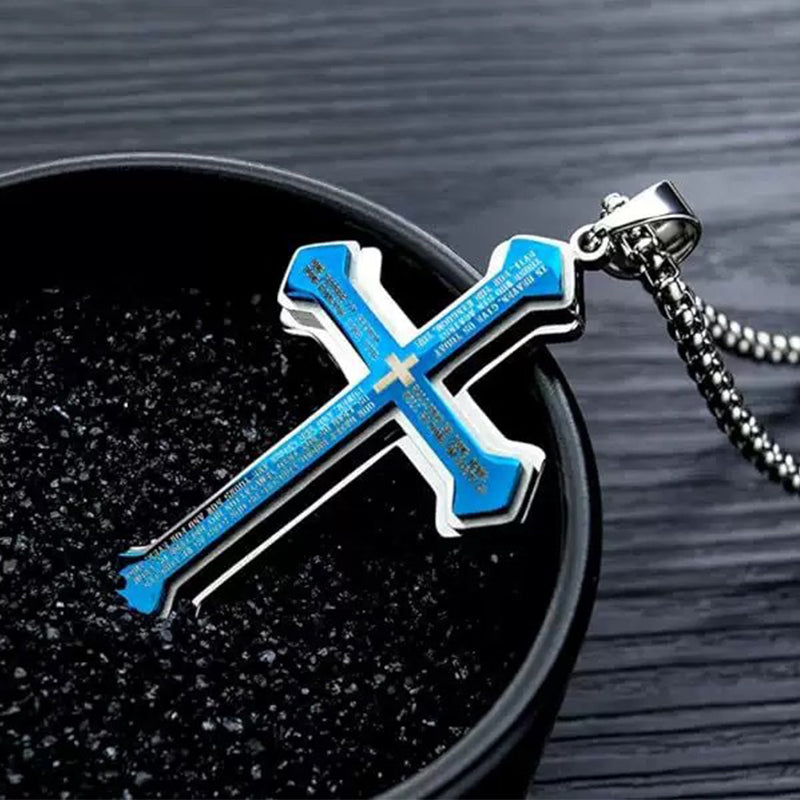 Collier croix avec prière du Seigneur pour homme