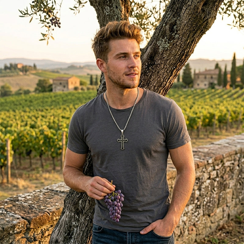Collier croix avec prière du Seigneur pour homme