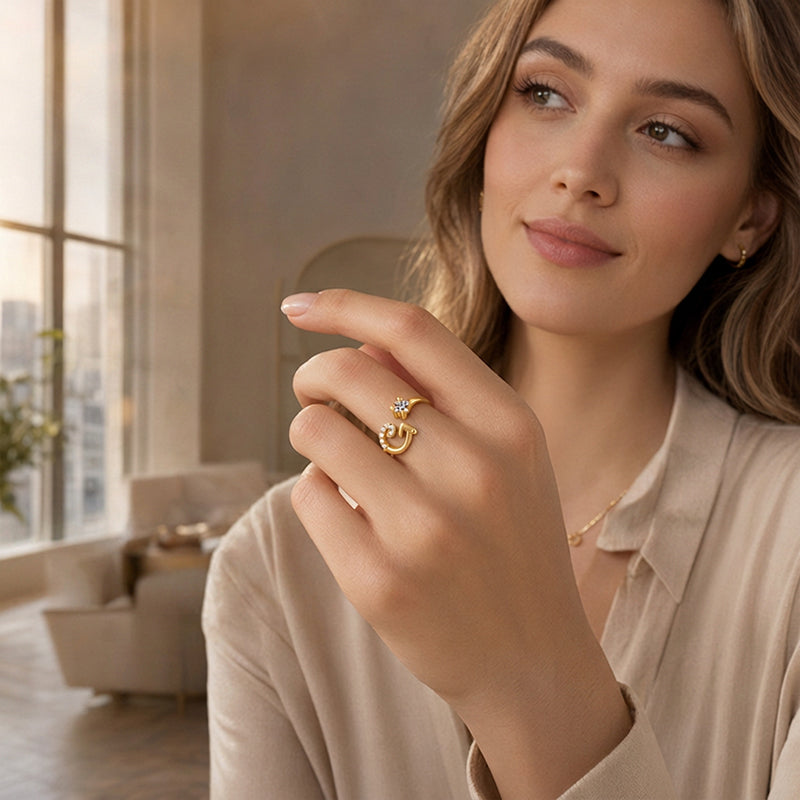 Bague initiale scintillante réglable pour femme