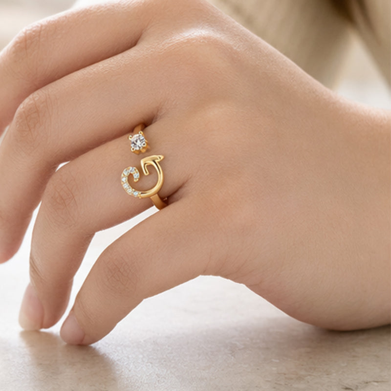 Bague initiale scintillante réglable pour femme