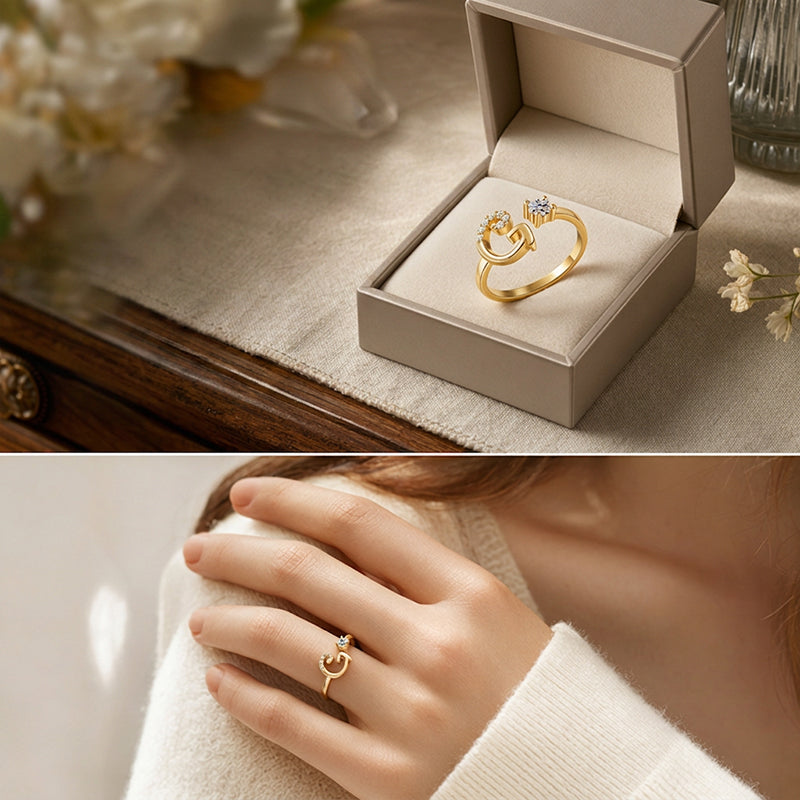 Bague initiale scintillante réglable pour femme