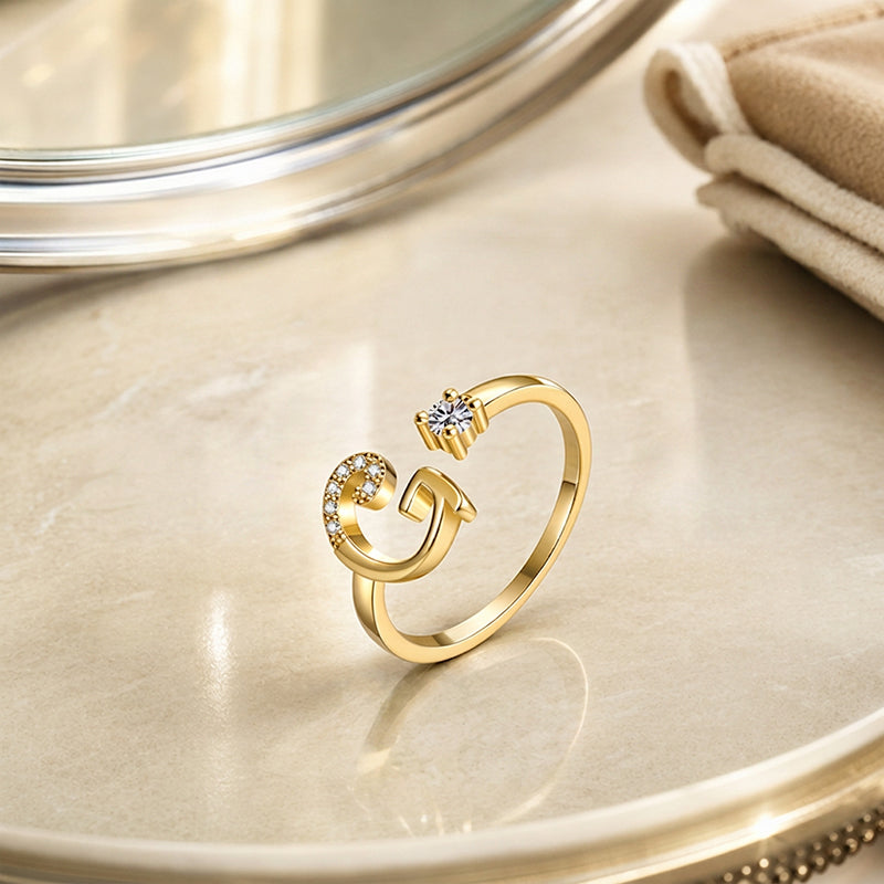 Bague initiale scintillante réglable pour femme