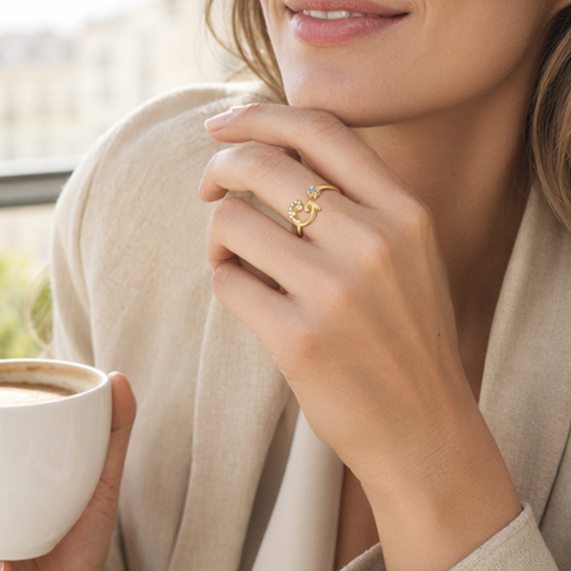 Bague initiale scintillante réglable pour femme