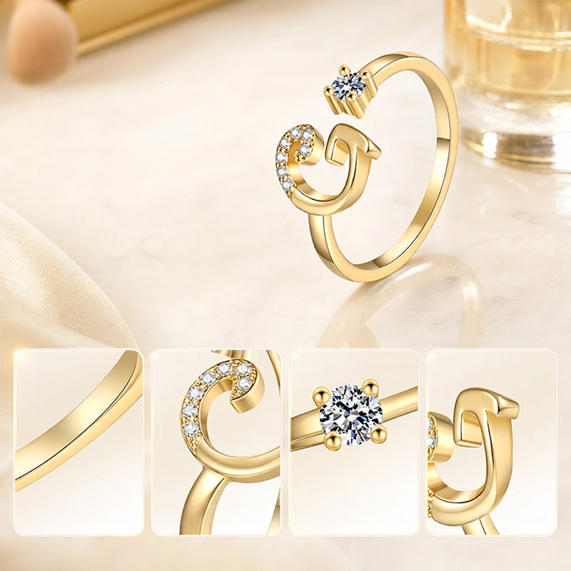 Bague initiale scintillante réglable pour femme
