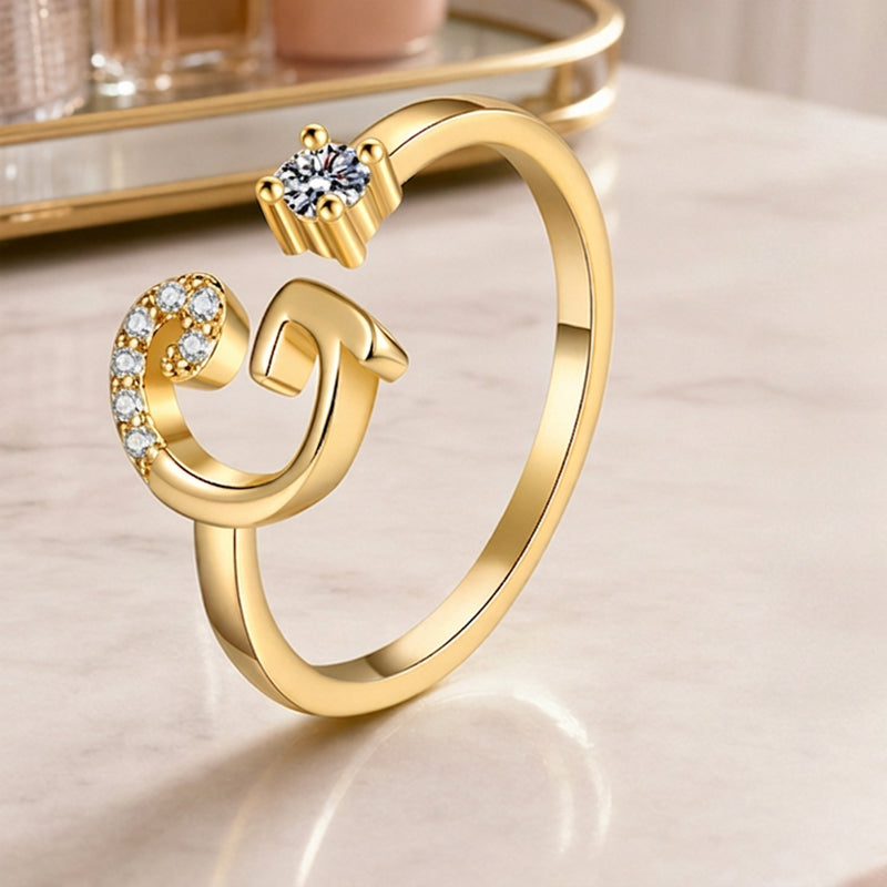 Bague initiale scintillante réglable pour femme