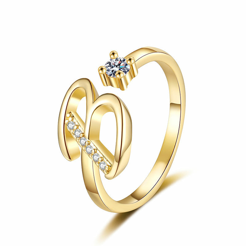 Bague initiale scintillante réglable pour femme
