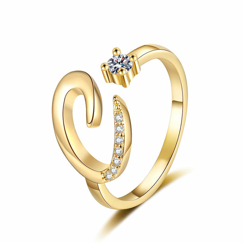 Bague initiale scintillante réglable pour femme