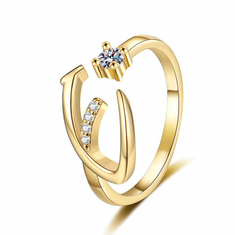 Bague initiale scintillante réglable pour femme