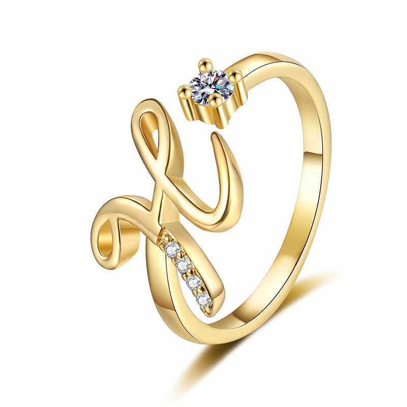 Bague initiale scintillante réglable pour femme