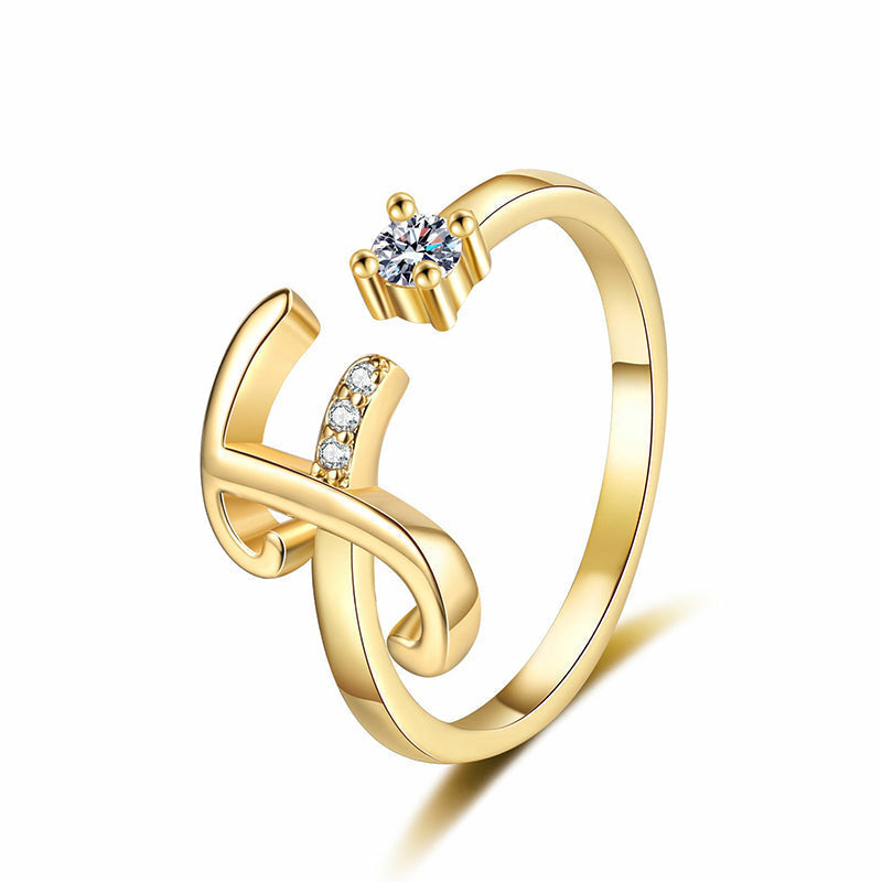 Bague initiale scintillante réglable pour femme