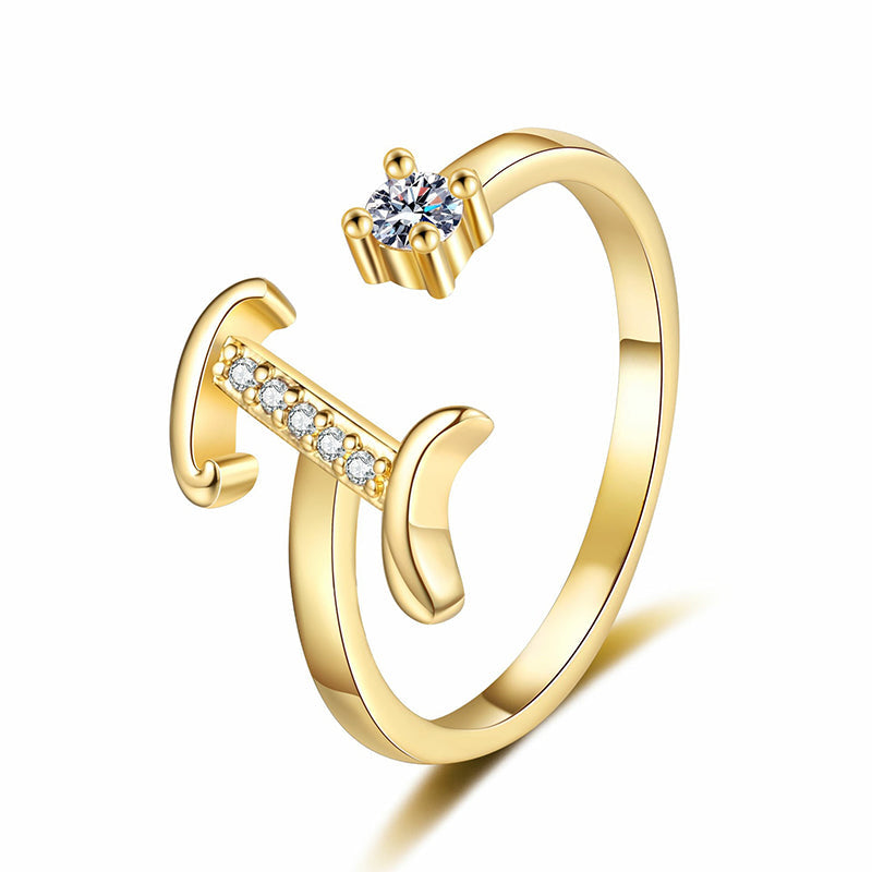 Bague initiale scintillante réglable pour femme