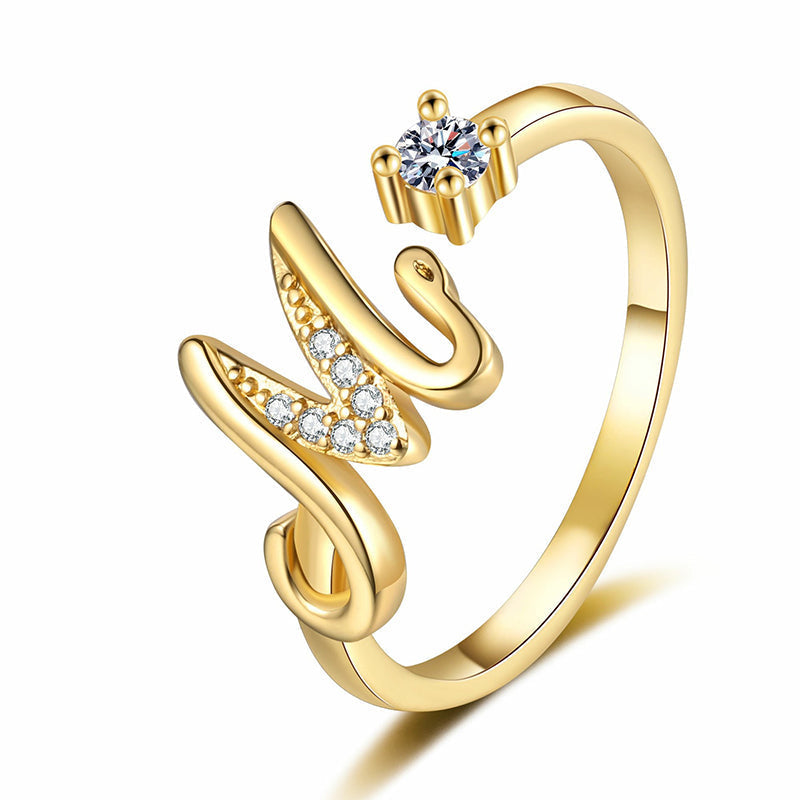 Bague initiale scintillante réglable pour femme