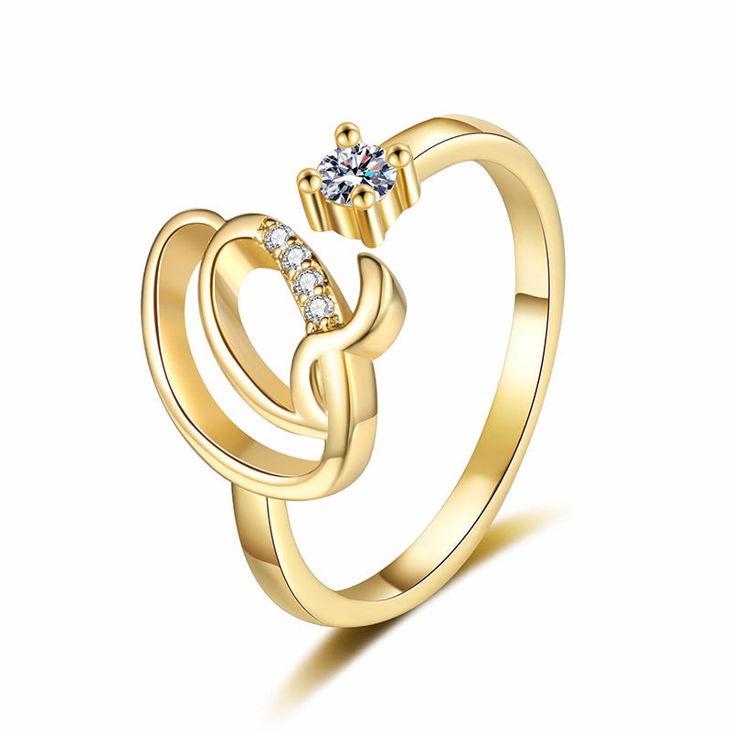 Bague initiale scintillante réglable pour femme