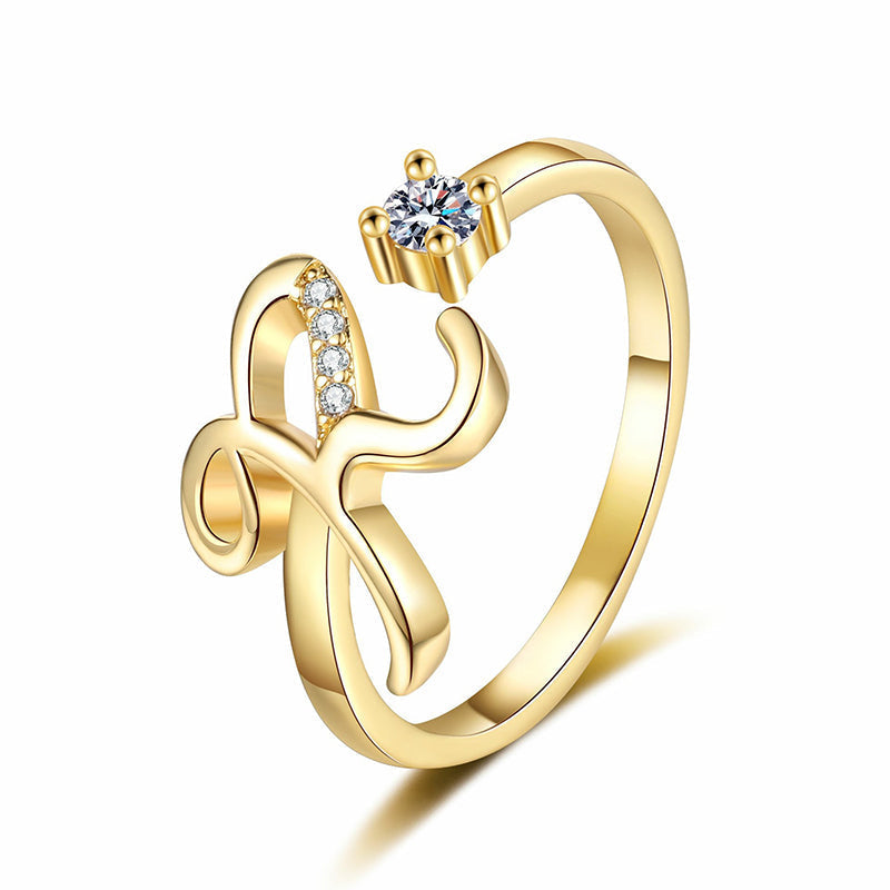 Bague initiale scintillante réglable pour femme