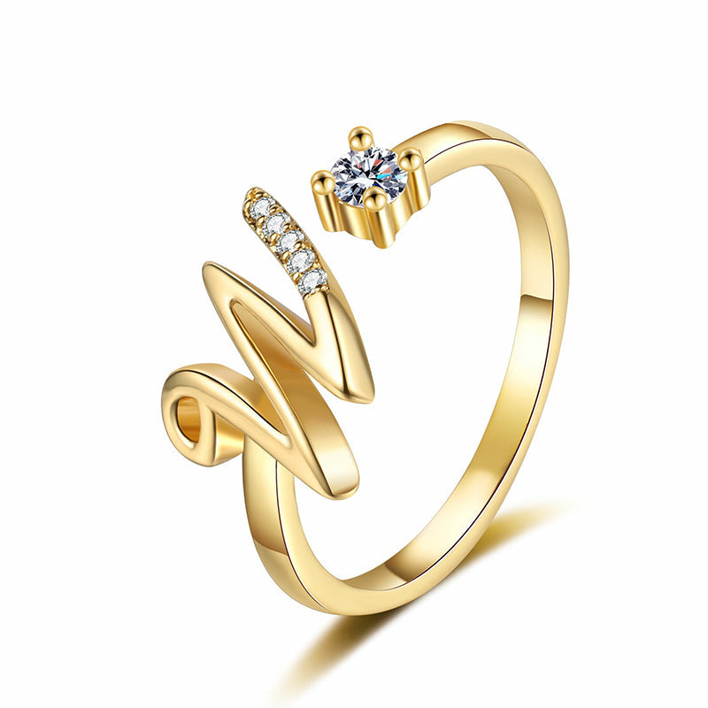 Bague initiale scintillante réglable pour femme