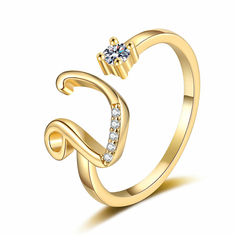Bague initiale scintillante réglable pour femme