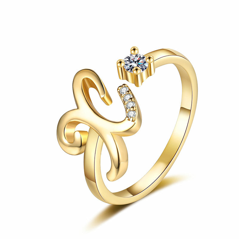 Bague initiale scintillante réglable pour femme