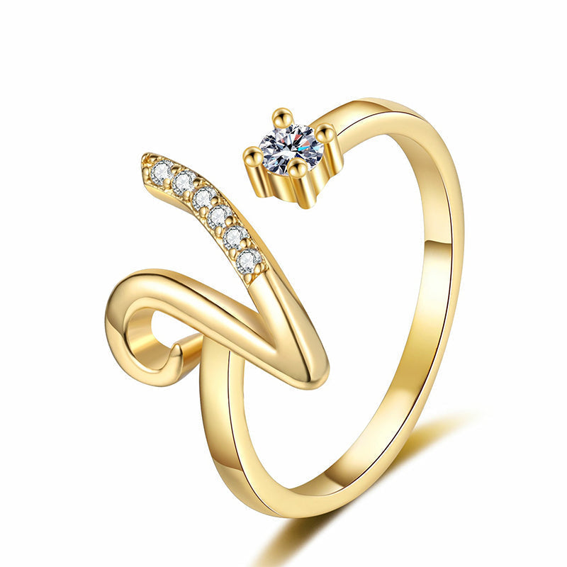 Bague initiale scintillante réglable pour femme