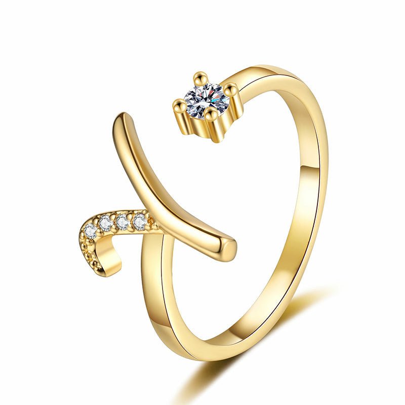 Bague initiale scintillante réglable pour femme