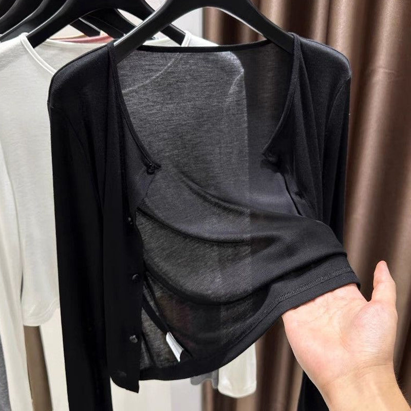 Women Thin Cropped Cardigan Button Front Summer Shawl for Slip Dress