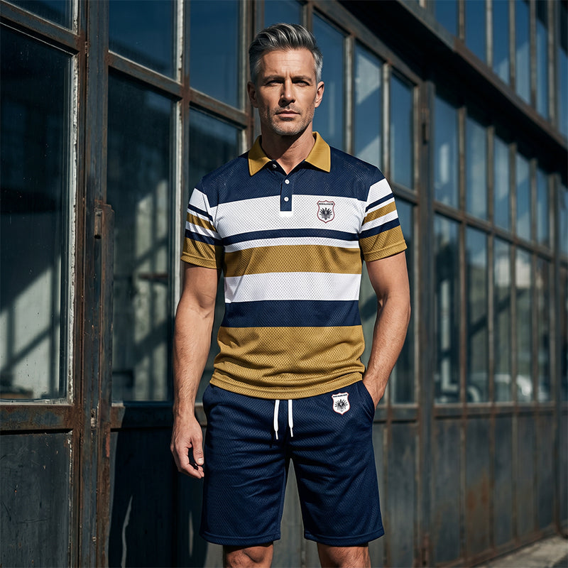 Set da uomo di 2 pezzi con t-shirt e pantaloncini a righe