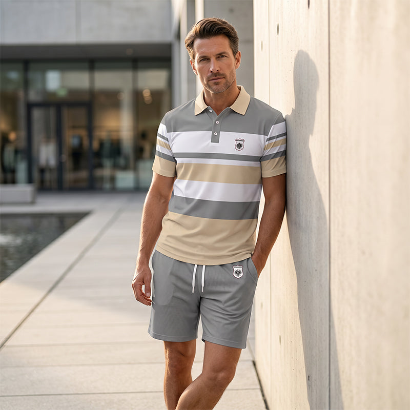 Set da uomo di 2 pezzi con t-shirt e pantaloncini a righe
