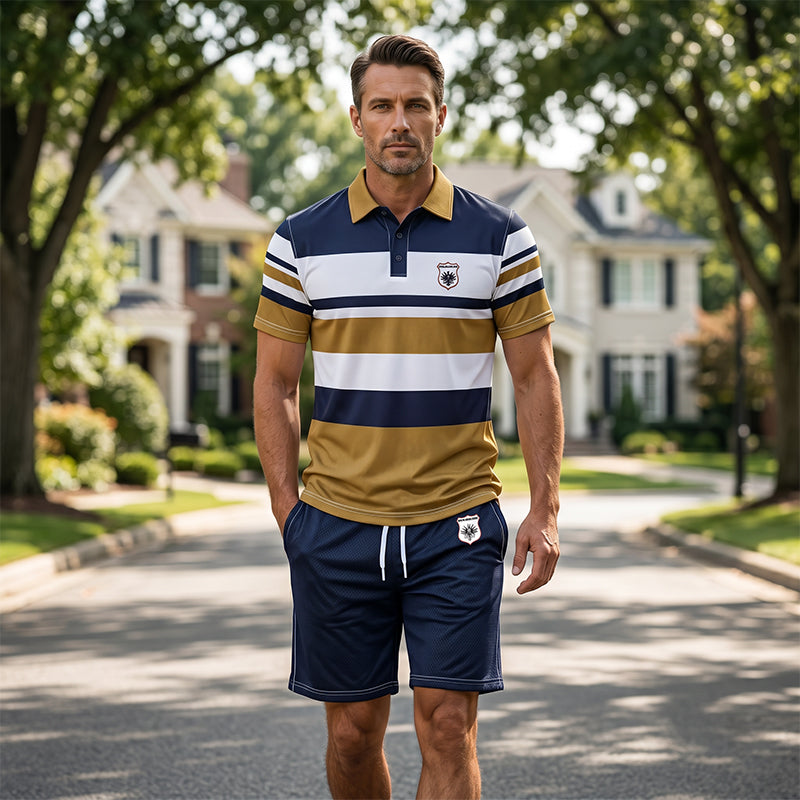 Set da uomo di 2 pezzi con t-shirt e pantaloncini a righe