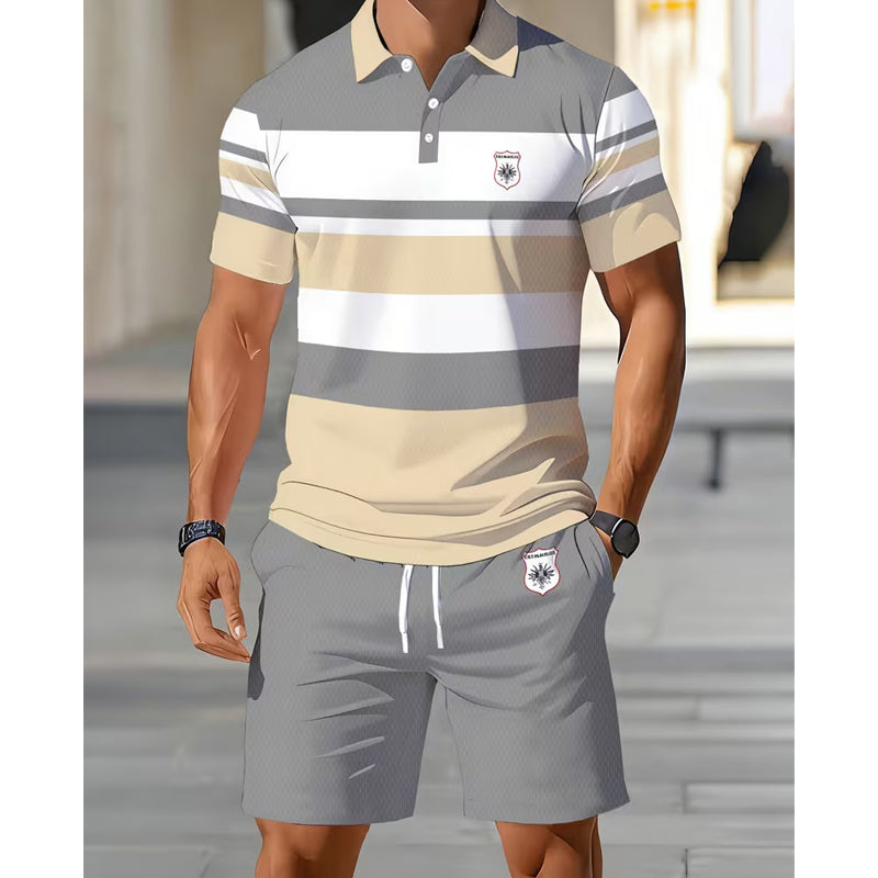 Set da uomo di 2 pezzi con t-shirt e pantaloncini a righe