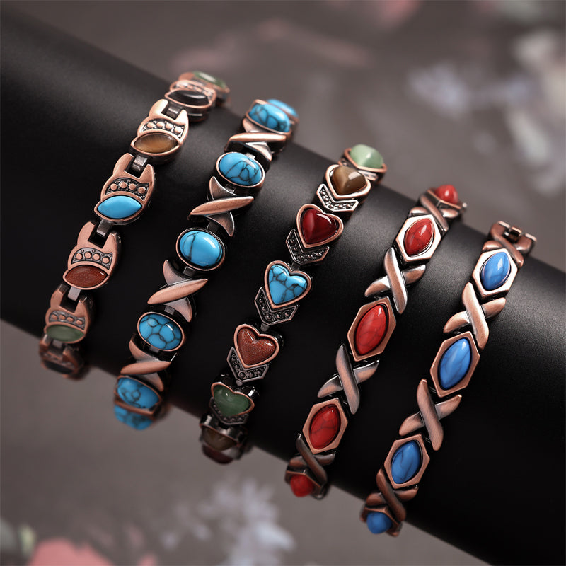 Bracelet en pierre magnétique avec finition cuivre antique