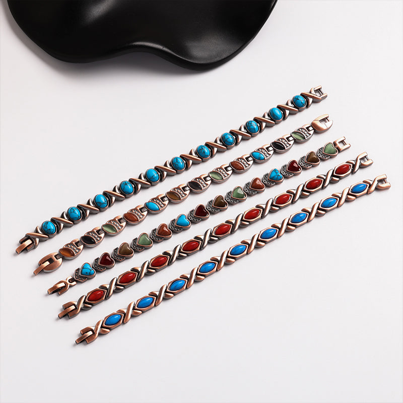 Bracelet en pierre magnétique avec finition cuivre antique