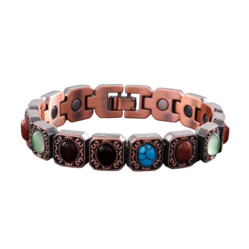 Bracelet en pierre magnétique avec finition cuivre antique