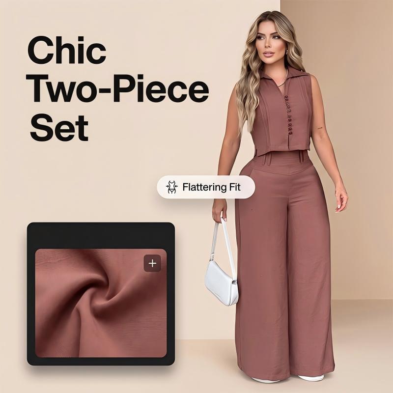 Conjunto de 2 piezas para mujer: blusa sin mangas y pantalones