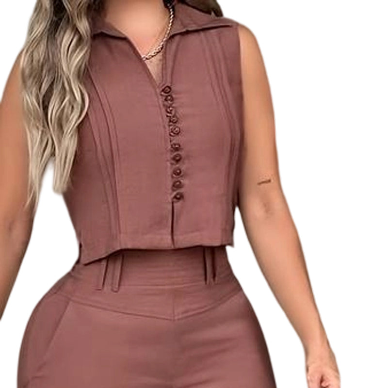 Conjunto de 2 piezas para mujer: blusa sin mangas y pantalones