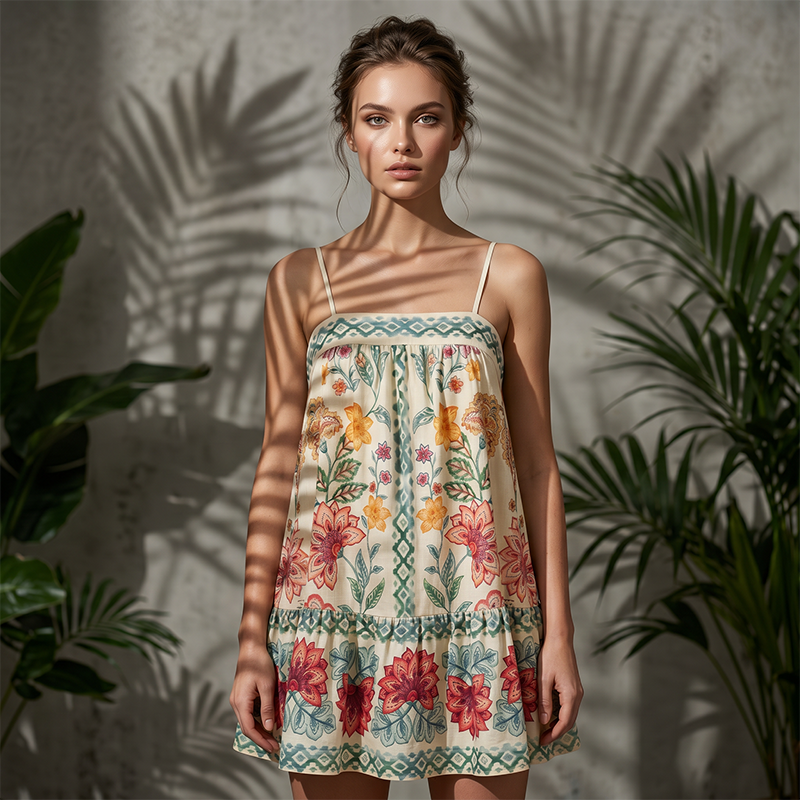 Zomerjurk met print en spaghettibandjes voor dames